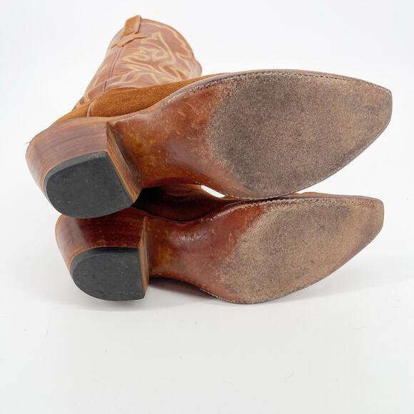 Lucchese Classics Cognac Camel Suede Stitch Detail Western Cowgirl Boot size 7.5 - Picture 12 of 12